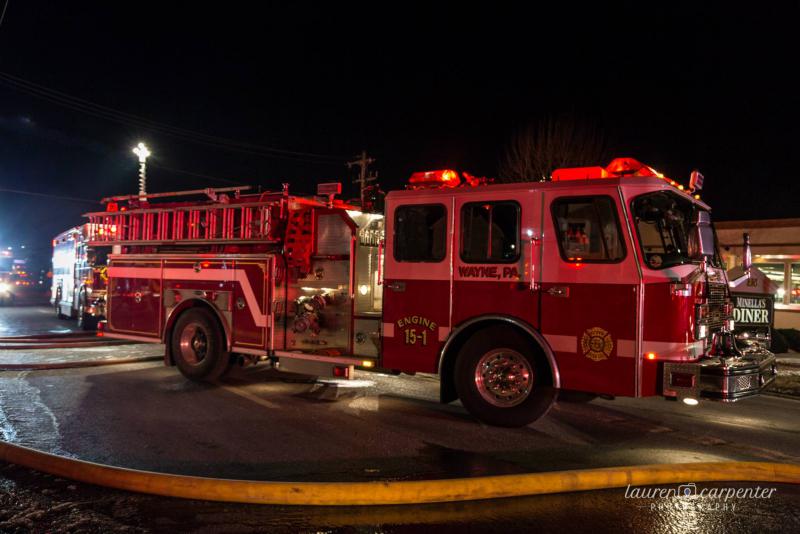 Radnor Engine 15-1 staged on Lancaster Ave.